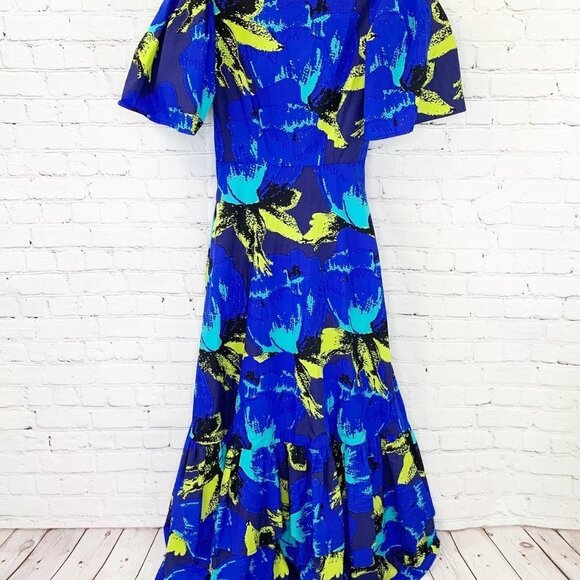 NWT CHRISTOPHER JOHN ROGERS FOR TARGET BLUE FLORAL RUFFLE MAXI DRESS - 0 - Picture 7 of 9